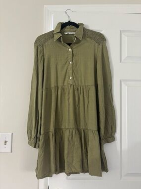 Zara Olive Green Button-Front Tunic